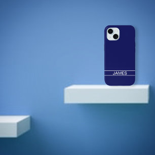 カスタマイズ可能文字 ネイビはっきりしたーモダンブルー&ホワイト iPhone 15ケース