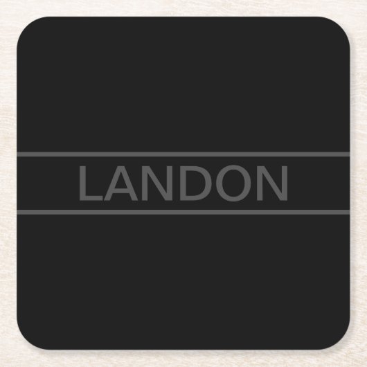 カスタマイズ可能文字 |黒はっきりしたモダンと濃いグレー スクエアペーパーコースター (正面)
