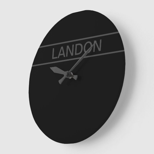 カスタマイズ可能文字 |黒はっきりしたモダンと濃いグレー ラージ壁時計 (傾斜)