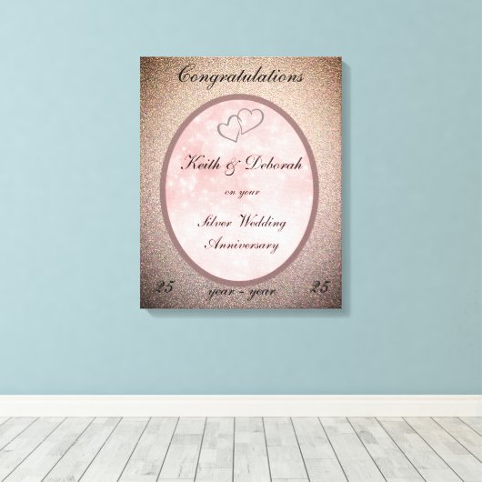 カスタマイズ可能結婚なシルバー記念日 キャンバスプリント (インサイチュ (ウッドフロア))