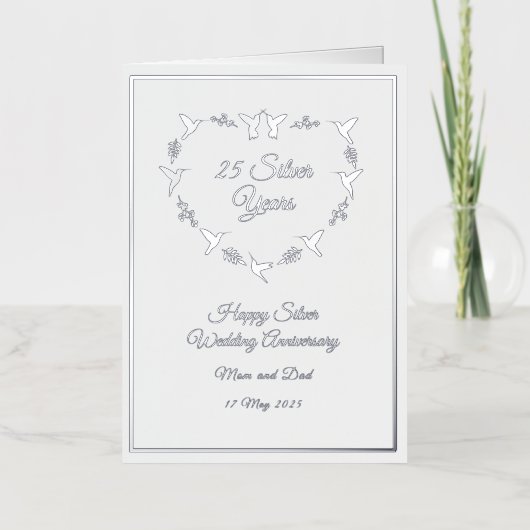 カスタマイズ可能結婚なシルバー記念日 箔グリーティングカード (正面)