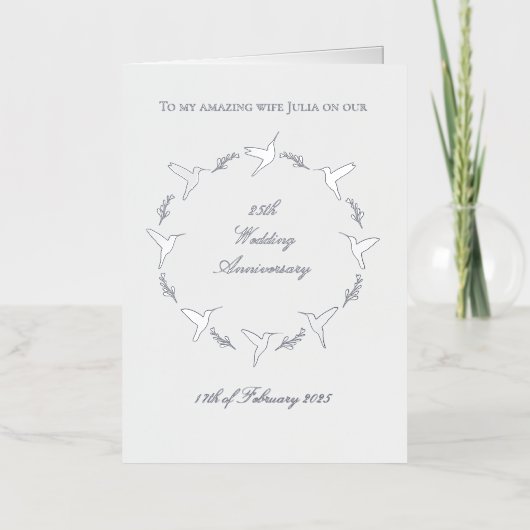 カスタマイズ可能結婚なシルバー記念日 箔グリーティングカード (正面)