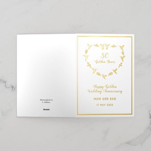 カスタマイズ可能結婚な黄金記念日 箔グリーティングカード (外側レイダウン)