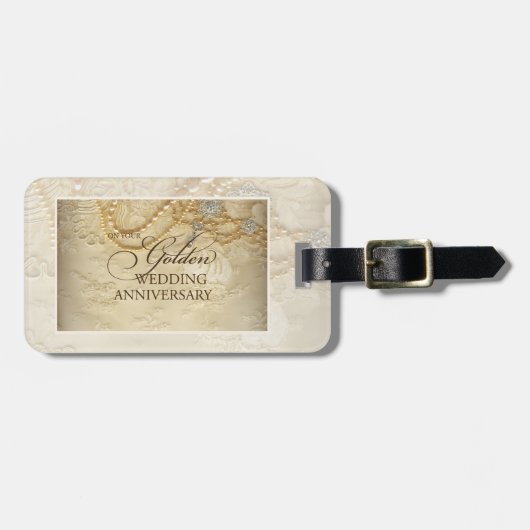 カスタマイズ可能結婚な50周年真珠 ラゲッジタグ (正面横)