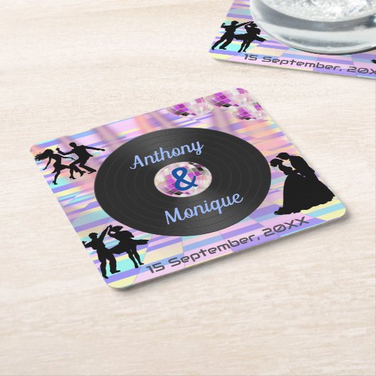 カスタマイズ可能結婚ディスコ スクエアペーパーコースター (アングル)