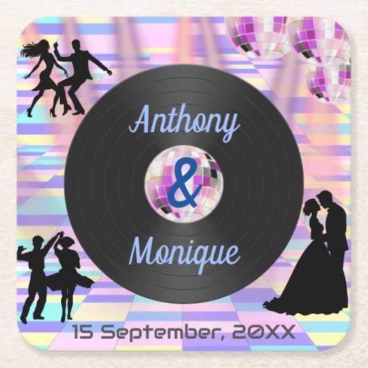 カスタマイズ可能結婚ディスコ スクエアペーパーコースター (正面)