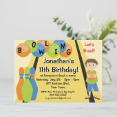 カスタマイズ可能行こうボーリングをする誕生会 招待状 (スタンド正面)