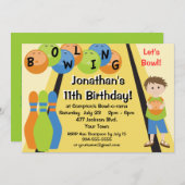 カスタマイズ可能行こうボーリングをする誕生会 招待状 (正面/裏面)