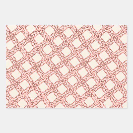 カスタマイズ可能赤と白なメリークリスマスツリー ラッピングペーパーシート (正面3)