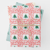 カスタマイズ可能赤と白なメリークリスマスツリー ラッピングペーパーシート (インサイチュ)