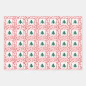 カスタマイズ可能赤と白なメリークリスマスツリー ラッピングペーパーシート (正面)