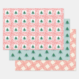 カスタマイズ可能赤と白なメリークリスマスツリー ラッピングペーパーシート