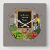 （カスタマイズ可能）お名前のキッチンクロック スクエア壁時計 (正面)