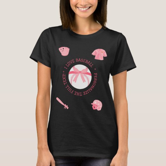 カスタマイズ可能 かわいい 野球 レディースTシャツ Tシャツ (正面)