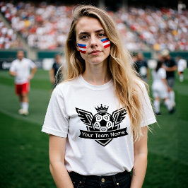 カスタマイズ可能 ウィング入りサッカーボール ロゴ チーム 女子 Tシャツ