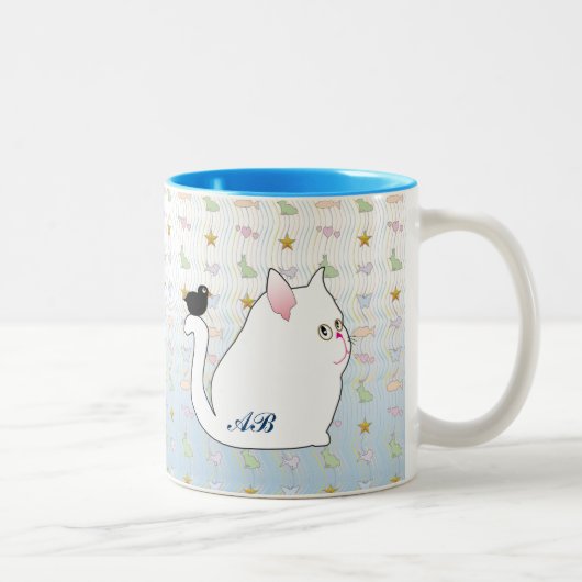 カスタマイズ可能: クロドリ及び脂肪質の黒猫 ツートーンマグカップ (右)