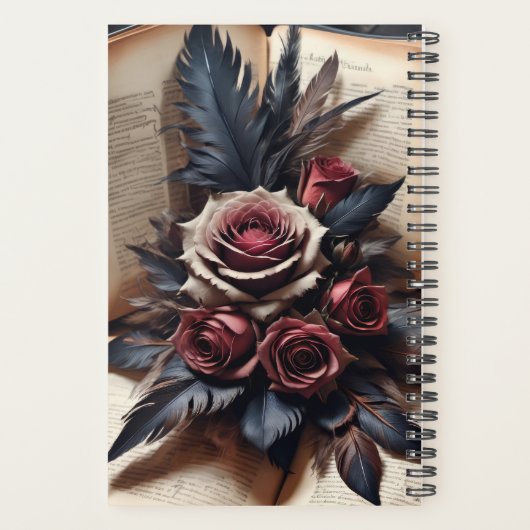 カスタマイズ可能 – 「ゴシックスカルとバラ#1」 プランナー手帳 (裏面)