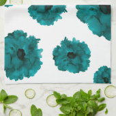 カスタマイズ可能！ティール（緑がかった色）カーネーショントスパターン –  キッチンタオル (折り畳み)