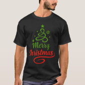 🎅カスタマイズ可能 フリーフィット メリークリスマスツリーTシャツ Tシャツ (正面)