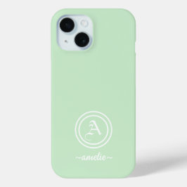 カスタマイズ可能 モノグラム 名前入り グリーン スマホケース iPhone 15ケース