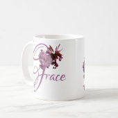 カスタマイズ可能 名前 Grace ピンク 桜 レトロかわいい コーヒーマグカップ (正面左)