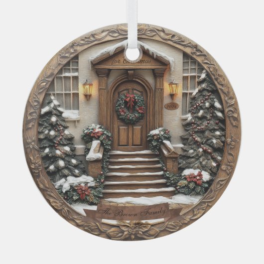 カスタマイズ可能（日付&名前）美しい彫刻/3D外観 ガラスオーナメント (正面)