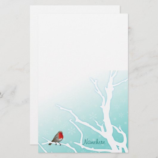 カスタマイズ可能: 木のロビン 便箋 (正面/裏面)