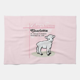 カスタマイズ可能，洗礼，ピンク，女の子，子羊 キッチンタオル
