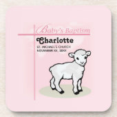 カスタマイズ可能，洗礼，ピンク，女の子，子羊 コースター (正面)