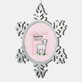 カスタマイズ可能,洗礼,ピンク,女の子,子羊 スノーフレークピューターオーナメント (右)