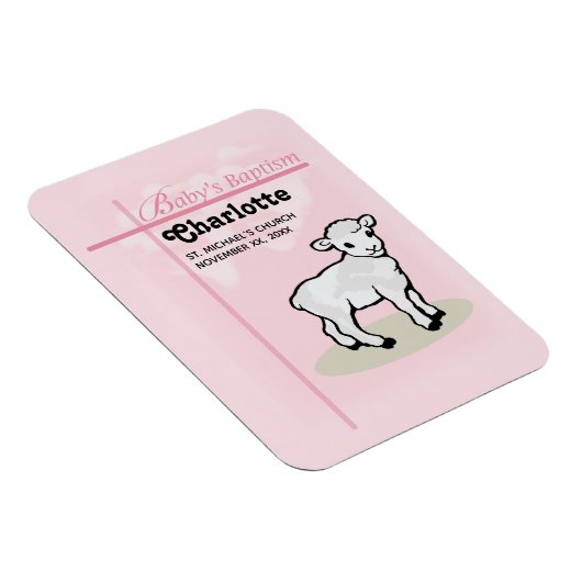 カスタマイズ可能，洗礼，ピンク，女の子，子羊 マグネット (右側)