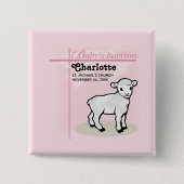 カスタマイズ可能，洗礼，ピンク，女の子，子羊 缶バッジ (正面)
