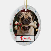 カスタマイズ可能 犬と骨 ペットの飼い主のクリスマス セラミックオーナメント (右)