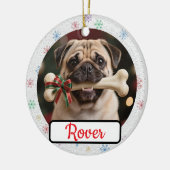カスタマイズ可能 犬と骨 ペットの飼い主のクリスマス セラミックオーナメント (左)