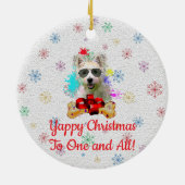 カスタマイズ可能 犬と骨 ペットの飼い主のクリスマス セラミックオーナメント (裏面)