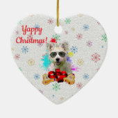 カスタマイズ可能 犬と骨 ペットハートクリスマス セラミックオーナメント (裏面)