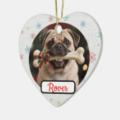 カスタマイズ可能 犬と骨 ペットハートクリスマス セラミックオーナメント (左)