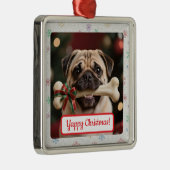 カスタマイズ可能 犬と骨 愛犬家のスクエアクリスマスオーナメント メタルオーナメント (右)