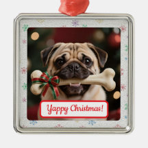 カスタマイズ可能 犬と骨 愛犬家のスクエアクリスマスオーナメント