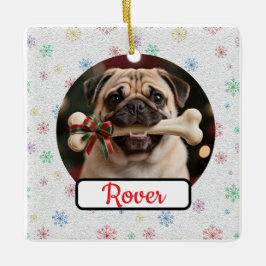 カスタマイズ可能 犬 と 骨 ペット スクエア クリスマス セラミックオーナメント
