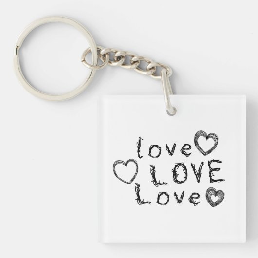 カスタマイズ可能（自分の写真を追加）愛、愛、愛 キーホルダー (正面)
