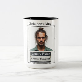 カスタマイズ可能 顔写真 刑務所 囚人 顔写真 Mug ツートーンマグカップ