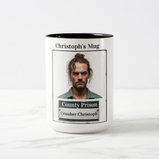 カスタマイズ可能 顔写真 刑務所 囚人 顔写真 Mug ツートーンマグカップ (中央)