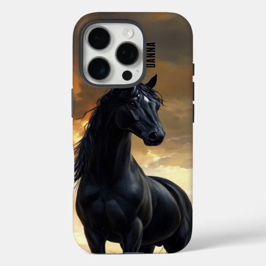カスタマイズ可能 黒馬 名前入り Case-Mate iPhoneケース (裏面)