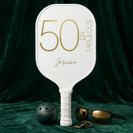 カスタマイズ可能！50歳の誕生日お祝いゴールドホワイト 50 & Fabulous ピックルボールラケット