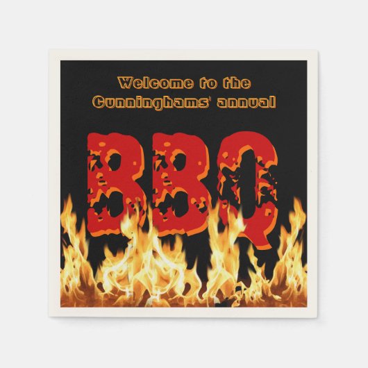 （カスタマイズ可能） BBQ Napkins on Fire スタンダードカクテルナプキン (正面)