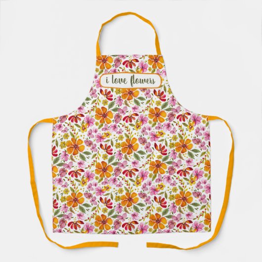 カスタマイズ可能 Finally Spring Watercolor Floral エプロン (正面)