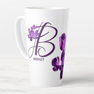 カスタマイズ可能Bridget名purple flowers boho girl カフェラテマグ