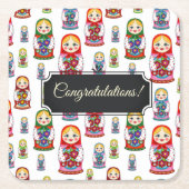 カスタマイズ可能Matreshka スクエアペーパーコースター (正面)