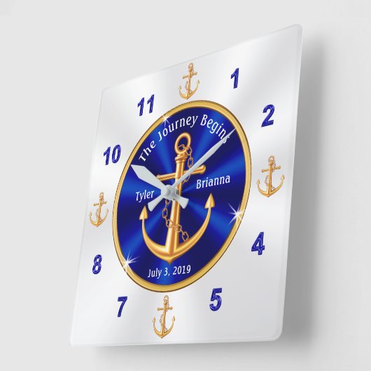 カスタマイズ可航海の能な結婚式贈答いかり スクエア壁時計 (傾斜)